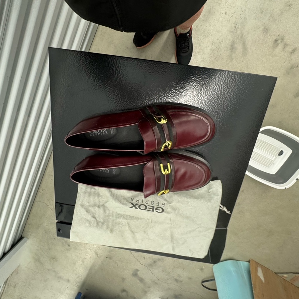 Geox Burgundy Loafers with Gold Accents real patent leather